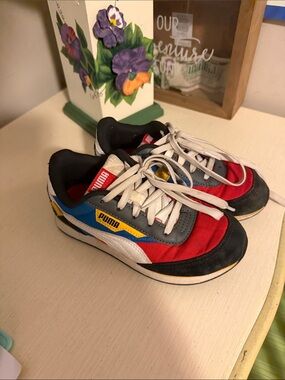 Puma Kids Multi-Color Low-Top Sneakers — Red, Blue & Yellow Accents